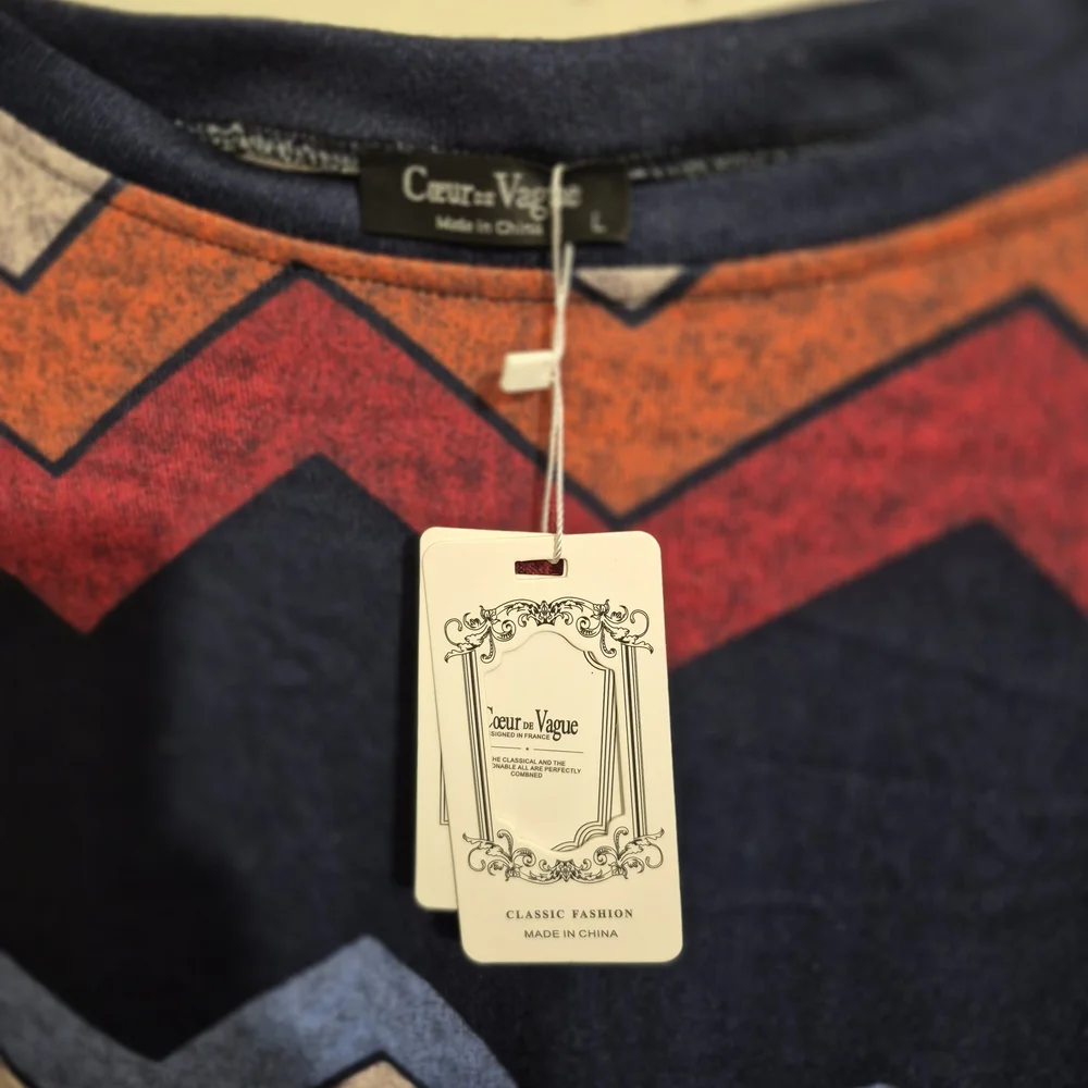 Chevron Stripe Long-Sleeve Tee in Navy, Orange & Red - Picture 3 of 6